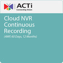 ACTi Cloud NVR Continuous Recording (4MP, 60 Days, 12 Months)