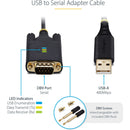 StarTech USB-A 2.0 to DB9 RS-232 Serial Adapter Cable with DB9 Nut Set (3.3')