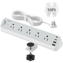Tessan Desk Clamp Surge Protector Power Strip (Gray, 10')