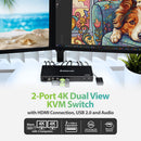 IOGEAR 2-Port Dual-View HDMI KVMP Switch with USB 2.0 Hub