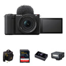 Sony ZV-E10 II Mirrorless Camera with 16-50mm f/3.5-5.6 Lens and Mini Flash Kit (Black)