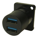 MULTICOMP PRO MP-CP30088 USB Adapter, Black Metal, USB Type A Receptacle, USB Type A Receptacle, USB 3.0