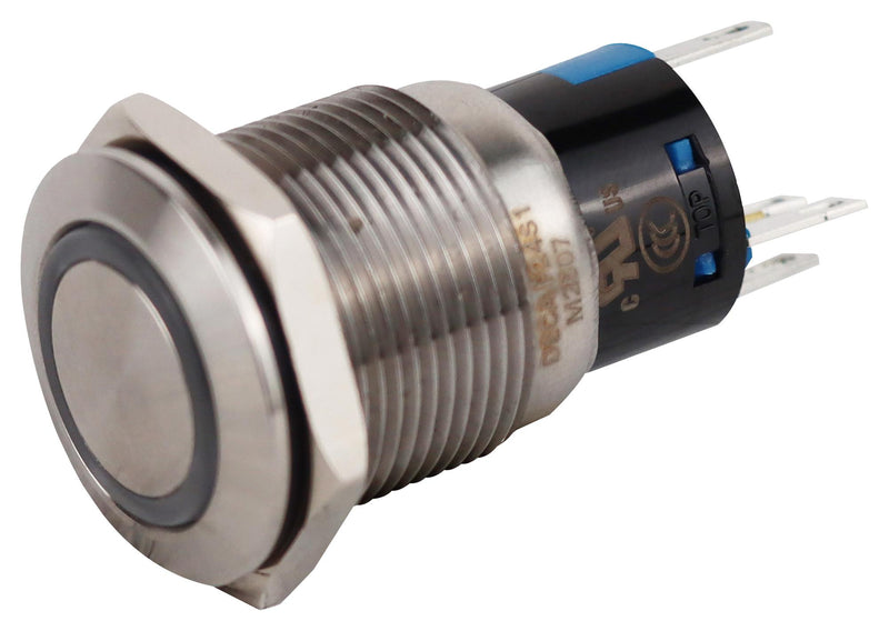 MULTICOMP PRO MPF24S1-1234WFS002 Vandal Resistant Switch, 24V LED, MPF Series, 19 mm, SPST-NO, SPST-NC, Momentary, Round Flush