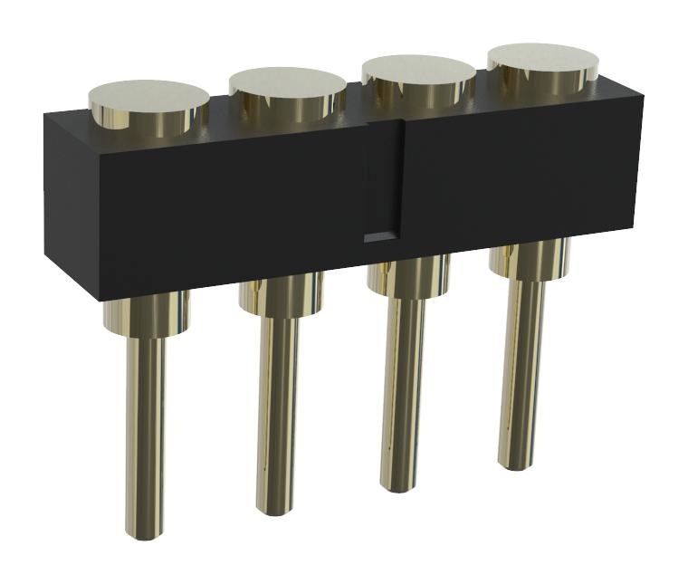 MULTICOMP PRO MP015221 Spring Loaded Connector, Pogo Pin Header, 2.54 mm, 1 Row, 4 Contacts, Through Hole Mount, Brass