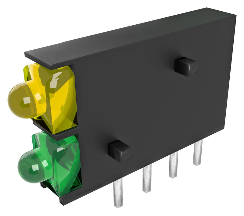 DIALIGHT 571-0112-100F Circuit Board Indicator, Green, Red, 2 LEDs, Through Hole, T-3/4 (1.8mm), R 30mA, G 25mA