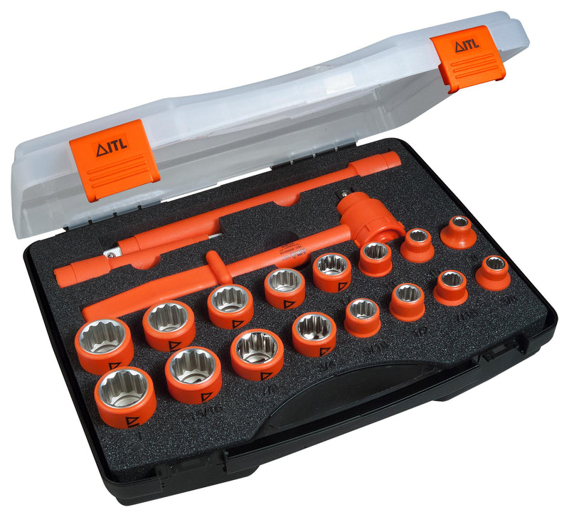 INSULATED TOOLS LTD 03095 Socket Set, 1/2" Drive, 19 Pieces