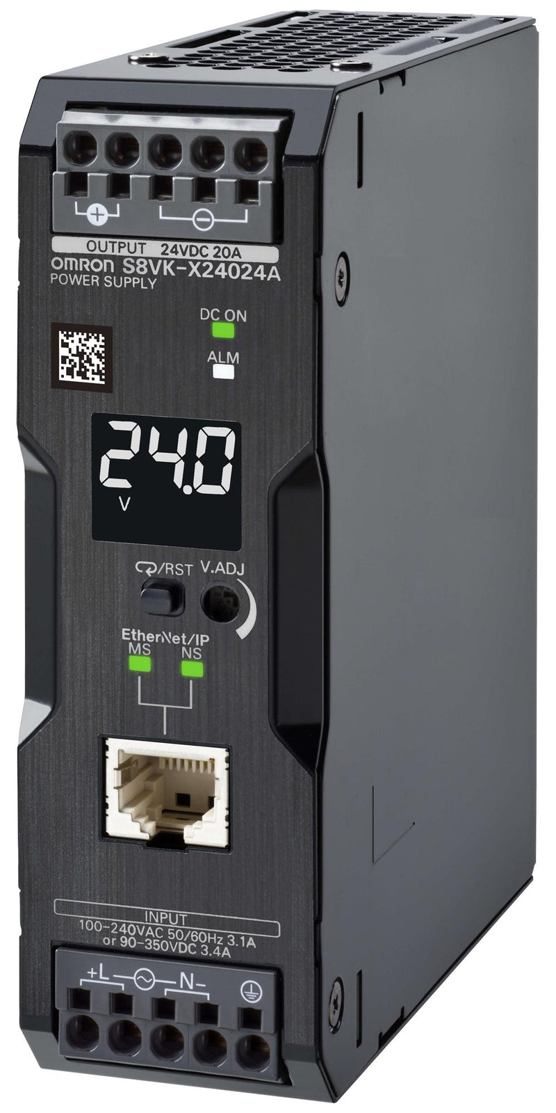 OMRON INDUSTRIAL AUTOMATION S8VK-X24024A-EIP AC/DC DIN Rail Power Supply (PSU), w/Indication Monitor, ITE, 1 Output, 240 W, 24 V, 10 A