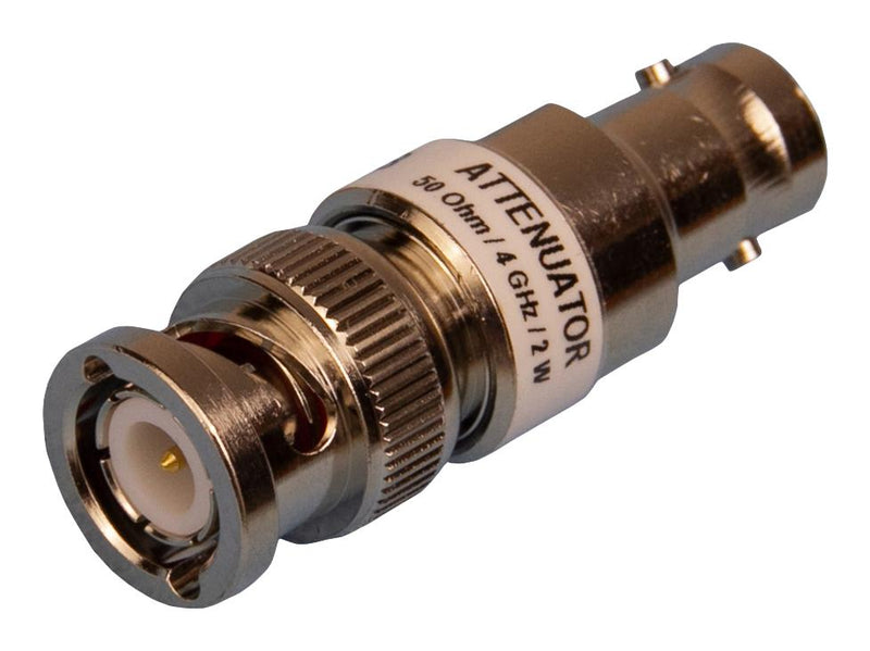 CAL TEST ELECTRONICS CT3369A-20 RF Fixed Attenuator, BNC Plug to BNC Jack, 20 dB, DC to 4GHz, 2 W, 50 ohm, Brass