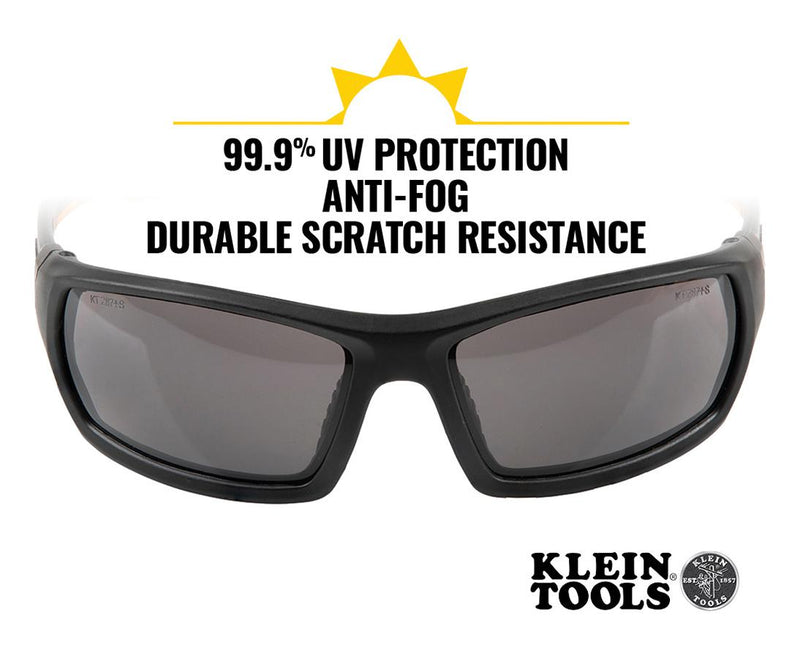 KLEIN TOOLS 60164 Sunglasses, Protective / Safety, Anti-Fog, Black/Orange