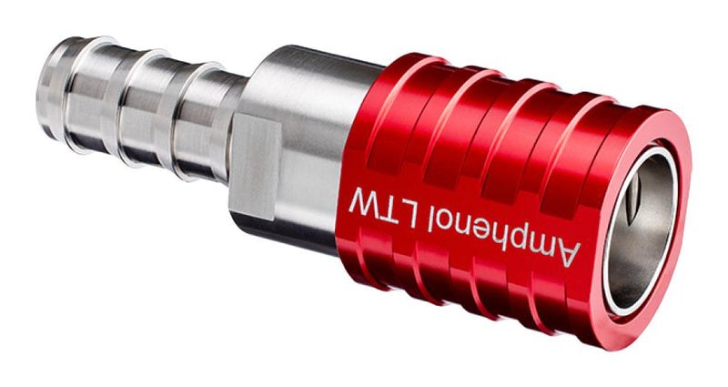 AMPHENOL LTW SQD-08SBEN-PRD001 Liquid Cooling Socket, 5/8" Push Lok, Stainless Steel, Red, Valve, SnapQD Series