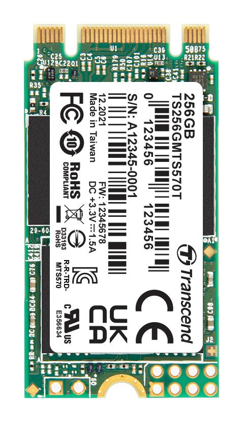 TRANSCEND TS256GMTS570T SSD, Internal, M.2 2242, SATA 6 Gb/s (SATA III), 256 GB, 3D NAND