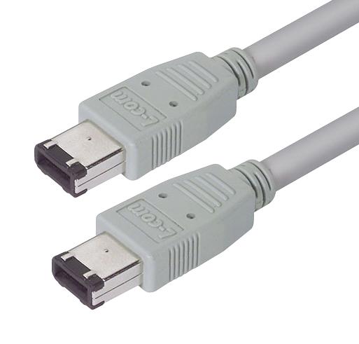 L-COM CSM94-1M Computer Cable, IEEE 1394 FireWire Plug, 6 Way, IEEE 1394 FireWire Plug, 6 Way, 3.3 ft, 1 m, Grey