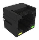 AMPHENOL COMMUNICATIONS SOLUTIONS RJE881880140 Modular Connector, Green, Yellow, RJ45 Jack, 1 x 1 (Port), 8P8C, Cat3, Cat5, Through Hole Mount