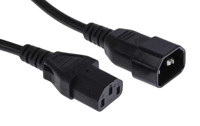 MULTICOMP PRO MP-FCR72039 Mains Power Cord, PVC, IEC 320 C13 to IEC 320 C14, 2 m, 10 A, 250 VAC, Black