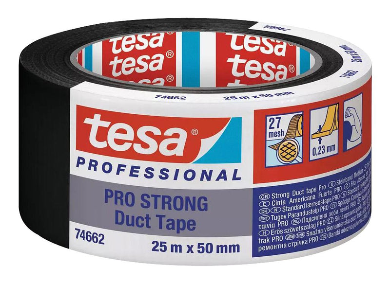 Tesa 74662 BLACK 25M X 50MM 74662 Black 50MM Tape Duct 25 m x 50 mm