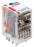 RELPOL R4N-2014-23-1024-WTL Power Relay, 4PCO, 24 VDC, 7 A, REPOL 14-Pin R4N, DIN Rail, DC