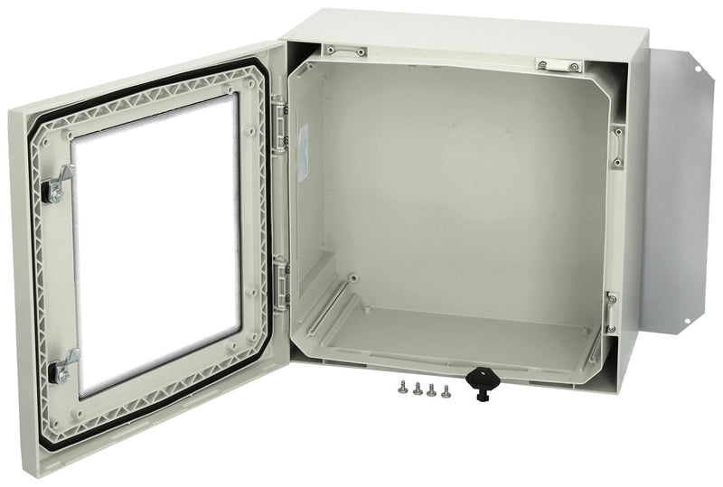 FIBOX ARCA 404021W Plastic Enclosure, 2-Point Lock, Cover w/Window, Multipurpose, Polycarbonate, 400 mm, 400 mm