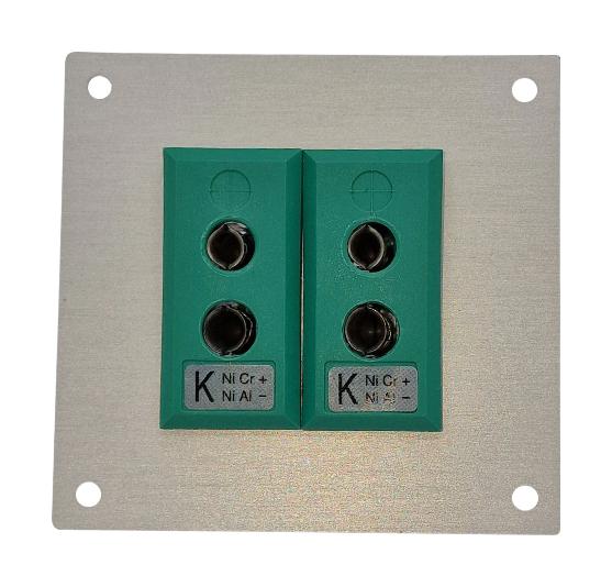 LABFACILITY IS-K-FF + FSP-2 Thermocouple Connector, 66 x 69mm Panel, Standard, K, Socket, 2Way, Green, IEC, Fascia Mount