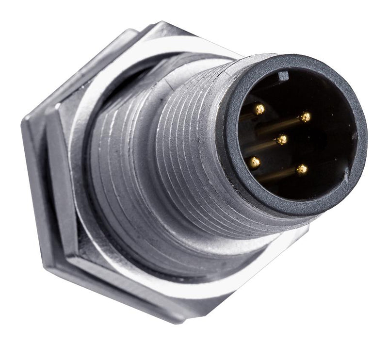 AMPHENOL LTW HDM12A-05PMMP-SF8002 Sensor Connector, Black, M Series, M12, Male, 5 Positions, PCB Pin, Straight Panel Mount