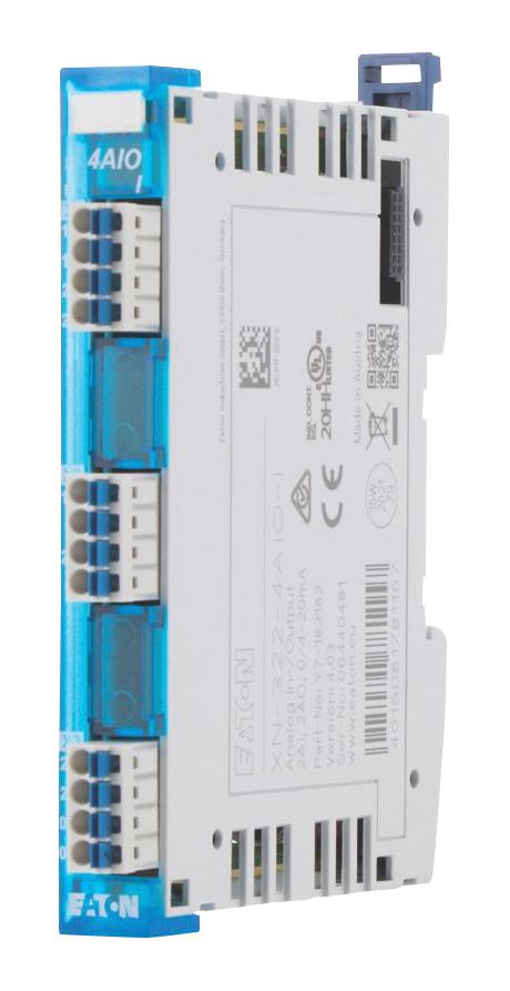 EATON MOELLER XN-322-4AIO-I Analogue I/O Module, 2 Input, 2 Output, 18 to 30 VDC, IP20, NEMA 1, XN-322 Series