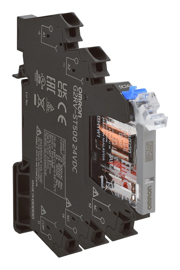 OMRON INDUSTRIAL AUTOMATION G2RV-ST500-AP 110VAC Power Relay, Ultra Slim, SPDT, 110 VAC, 50 mA, G2RV-ST Series, DIN Rail, Non Latching