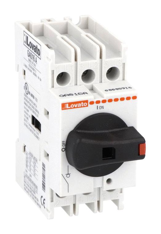 LOVATO GA016A Switch Disconnector, 3 Pole, 690 V, 16 A, IP20, Screw, DIN Rail Mount