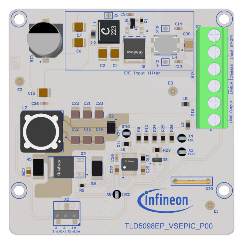 INFINEON TLD5098EPVSEPICTOBO1 Evaluation Kit, TLD5098EP, 8V to 27V in, 23V out, 1A, SEPIC, Analogue, Digital SP005447350