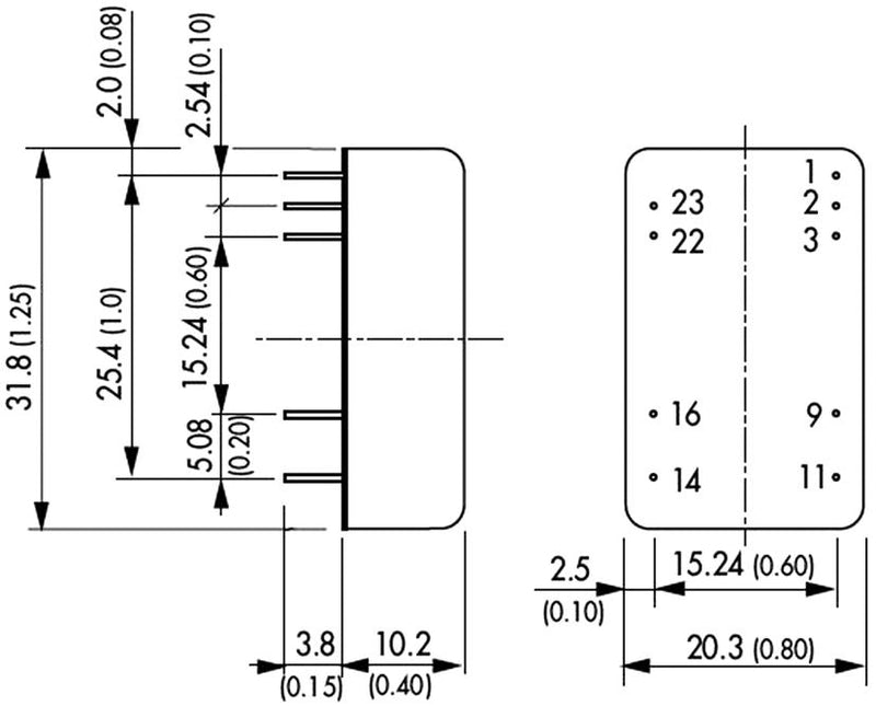 TRACO POWER THD 15-2412WIN Isolated Through Hole DC/DC Converter, ITE, DIP, 4:1, 15 W, 1 Output, 12 V