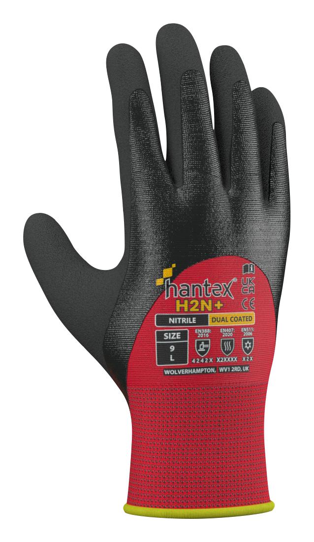 UCI G/HANTEX-H2N/RD/10 Thermal Gloves, PET (Polyester), Knit Wrist, Black, Red, Hantex H2N+ Series, XL