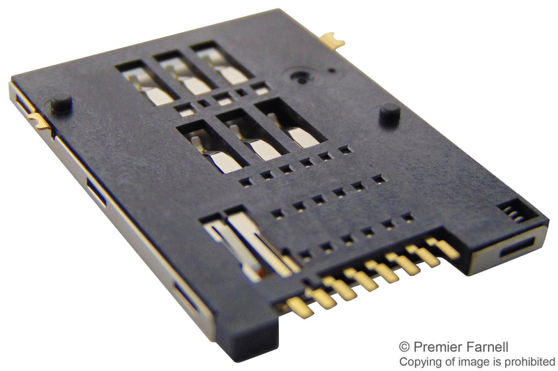 MOLEX 47553-2001 Memory Card Connector, Mini SIM, Push-Push, 6 Contacts, Copper Alloy, Gold Plated Contacts, 47553