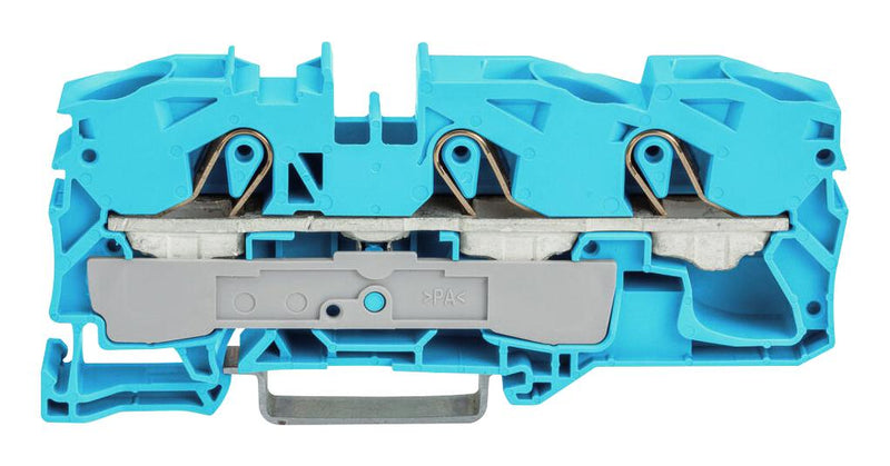 WAGO 2016-1304 DIN Rail Mount Terminal Block, Blue, 3 Ways, 20 AWG, 6 AWG, 16 mm&sup2;, Clamp, 76 A