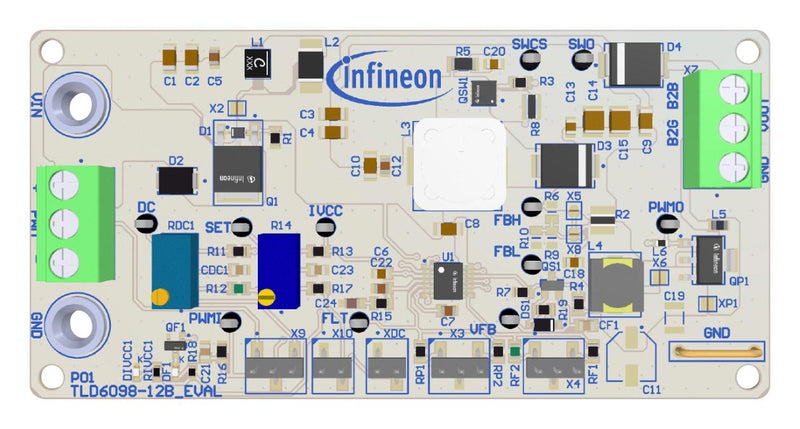 INFINEON TLD609812BEVALTOBO1 Evaluation Board, TLD6098-1EP, 8V to 27V in, 50V out, 1A, Boost (Step Up), Analogue, Digital SP005902850