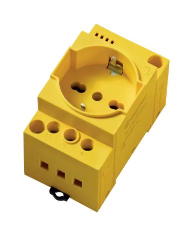 FINDER 7U.00.8.230.0002 Power Outlet, 16 A, 230 VAC, Yellow, Panel/DIN Rail, IP20, 7U Series