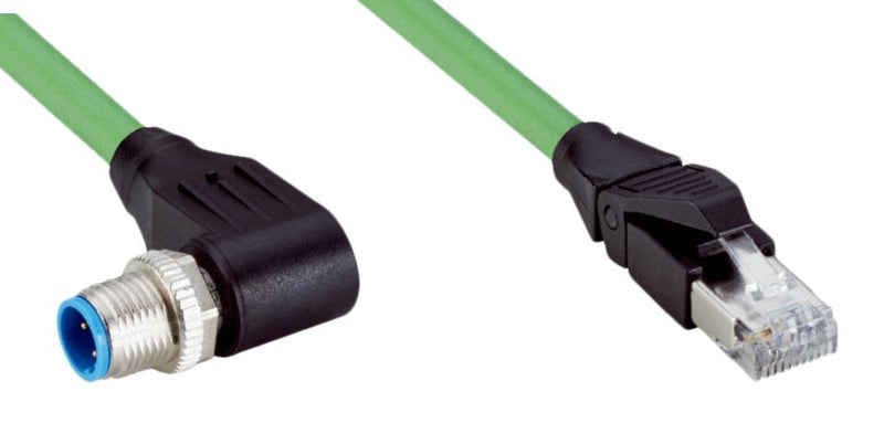 SICK YN2D24-050PN1MRJA4 Sensor Cable, D Coded, Green, 90&deg; M12 Plug, RJ45 Plug, 4 Positions, 5 m, 16.4 ft