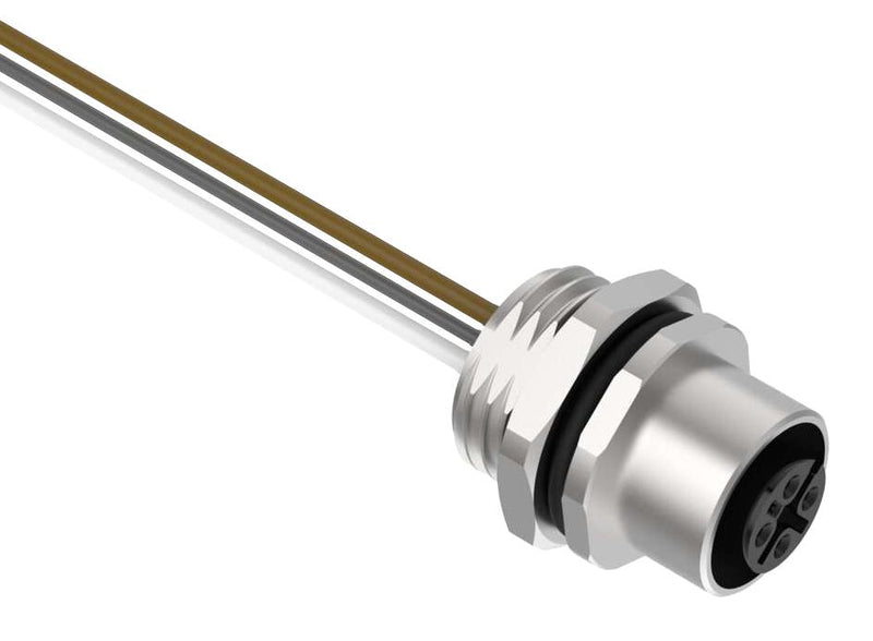 BANNER ENGINEERING BR-M12F5F9-0.5 Sensor Cable, A Code, PG9, M12 Receptacle, Free End, 5 Positions, 500 mm, 19.7 ", BR-M12 Series