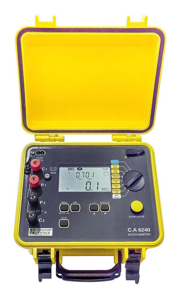 CHAUVIN ARNOUX P01143200 Ohmmeter, CA 6240, 4-Wire, 5&micro;ohm to 399.9ohm, 1 &micro;ohm, 10 A, 0.25%, 280 mm CA 6240