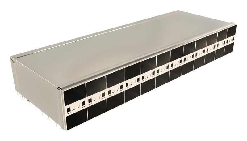 AMPHENOL COMMUNICATIONS SOLUTIONS UE864T462020361 Cage, SFP, 2 x 4 (Stacked), with Heat Sink, with Light Pipe, Press-Fit