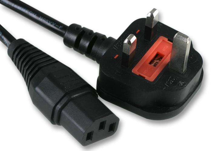 PRO ELEC PE01063 UK Plug to IEC C13 Socket Mains Lead, 10A Black 2m