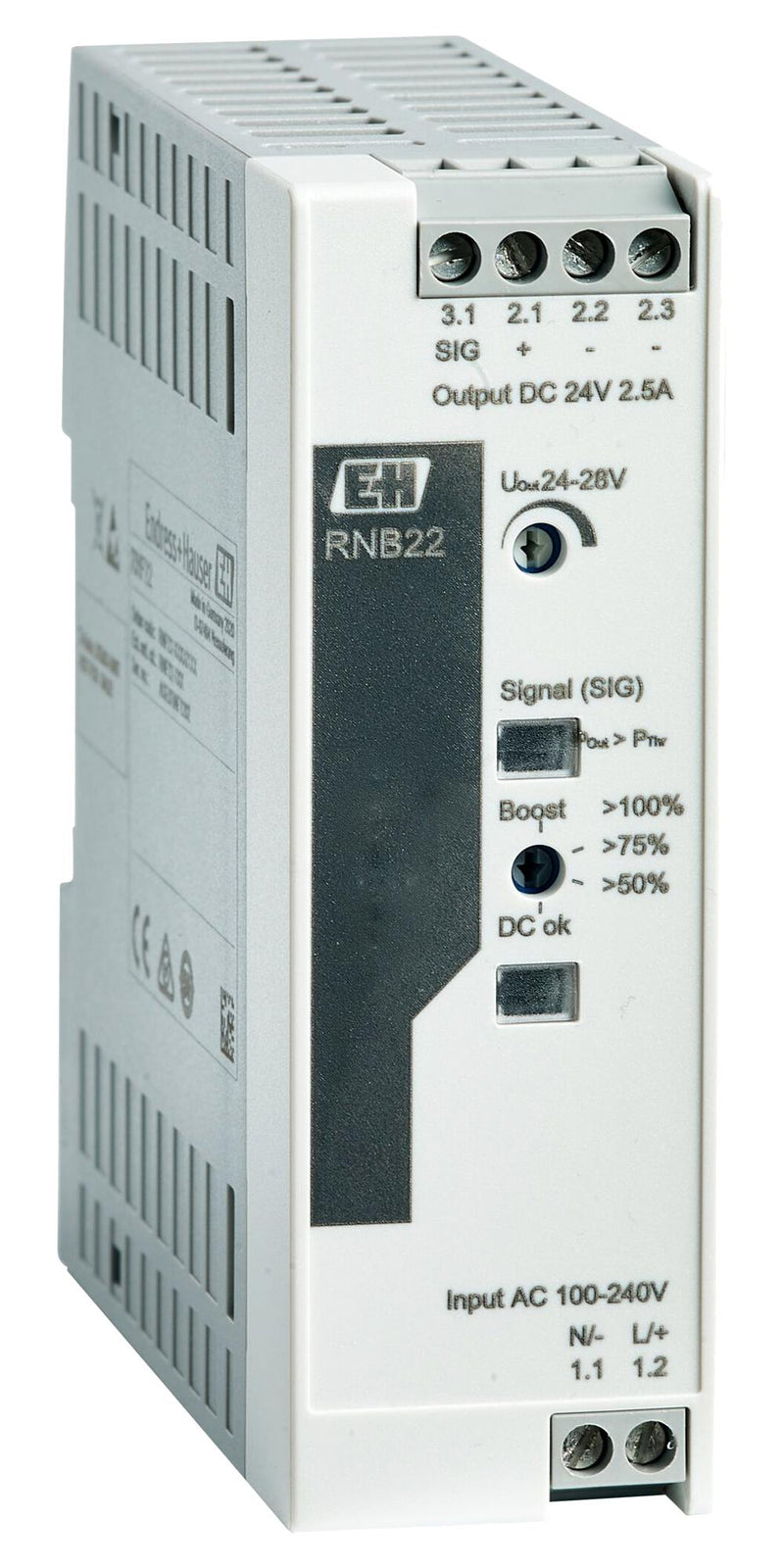 ENDRESS+HAUSER RNB22-URA AC/DC DIN Rail Power Supply (PSU), ITE & Laboratory Equipment, 1 Output, 100 W, 24 VDC, 2.5 A