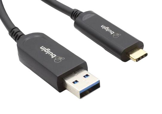 BULGIN LIMITED AOUS4/015 USB Cable, Up to 10Gbps, Type A Plug to Type C Plug, 15 m, 49.2 ft, USB 3.2, Black