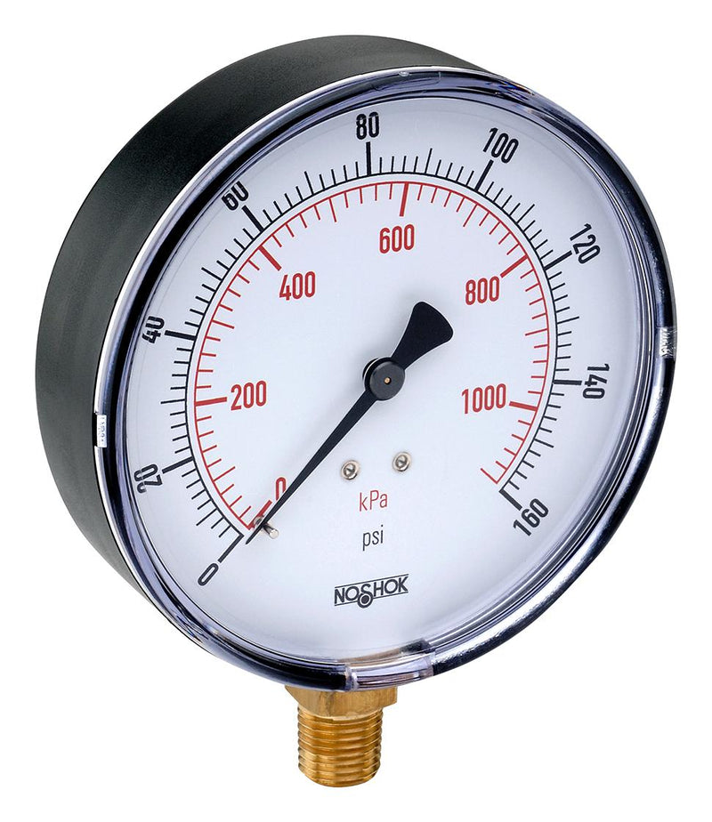 NOSHOK 15-100-160-PSI/KPA Pressure Gauge, 160 psi, -40 &deg;C to 60 &deg;C, 1/8" NPT, Dual Scale - psi/kPa, 100 Series