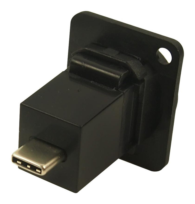 CLIFF ELECTRONIC COMPONENTS CP30211MB USB Adapter, Black Metal, Countersunk hole, USB Type C Receptacle, USB Type C Plug, FT Series