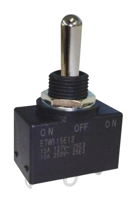 NIDEC COMPONENTS ETW115E12 Toggle Switch, Sealed, On-Off-On, SPDT, Non Illuminated, ETW Series, Panel Mount, 15 A