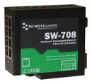 BRAINBOXES SW-708 Switch, 8 Ports, Industrial, Unmanaged Fast Ethernet, DIN Rail, RJ45 x 8, 10Mbps, 100Mbps