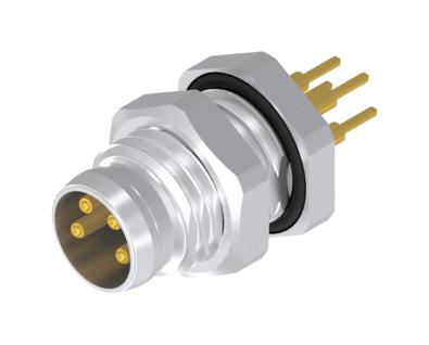 AMPHENOL CONEC 42-01108 Sensor Connector, M8, Male, 4 Positions, PCB Pin, Straight Panel Mount