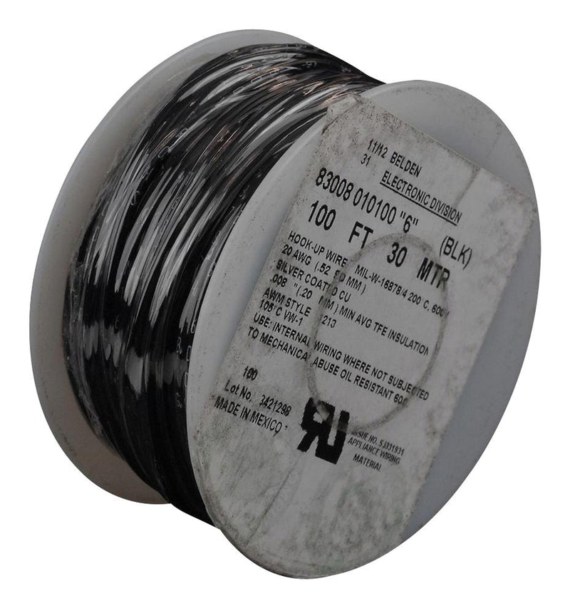 Belden 83008 010100 83008 010100 Wire Hook Up Hi Temp Ptfe Black 20 AWG 100 ft 30.5 m New