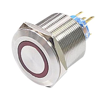MULTICOMP PRO MPPK-25Z21FER4SS-ANRN Vandal Resistant Switch, Ring Illumination, 25 mm, DPST-NO, Maintained, Round Flat, Natural