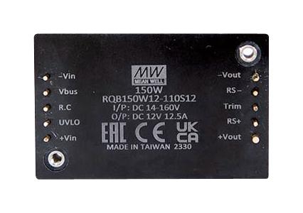 MEAN WELL RQB150W12-110S12 Isolated Through Hole DC/DC Converter, ITE, Industrial & Railway, Quarter Brick, 12:1, 150 W