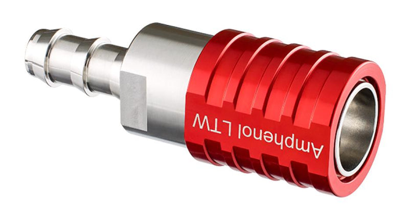 AMPHENOL LTW SQD-04SBCN-PRD001 Liquid Cooling Socket, 3/8" Push Lok, Stainless Steel, Red, Valve, SnapQD Series
