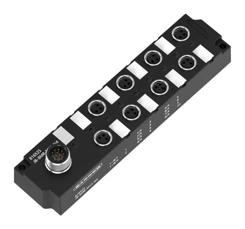 BANNER ENGINEERING JB-8M8-M12-N4 JUNCTION BLOCK, 8PORT M8, 8 NPN, IP67
